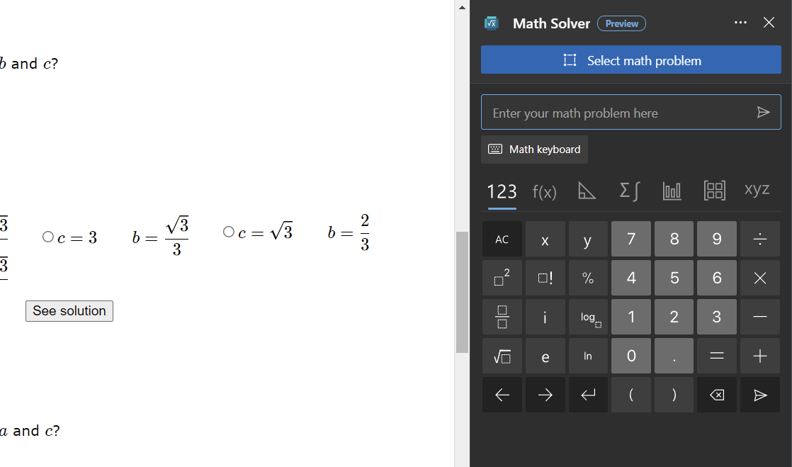 Math Solver im Microsoft Edge-Browser