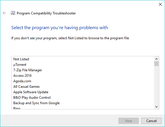 Kompatibilitas program Windows 10 Troubleshooting tools 13