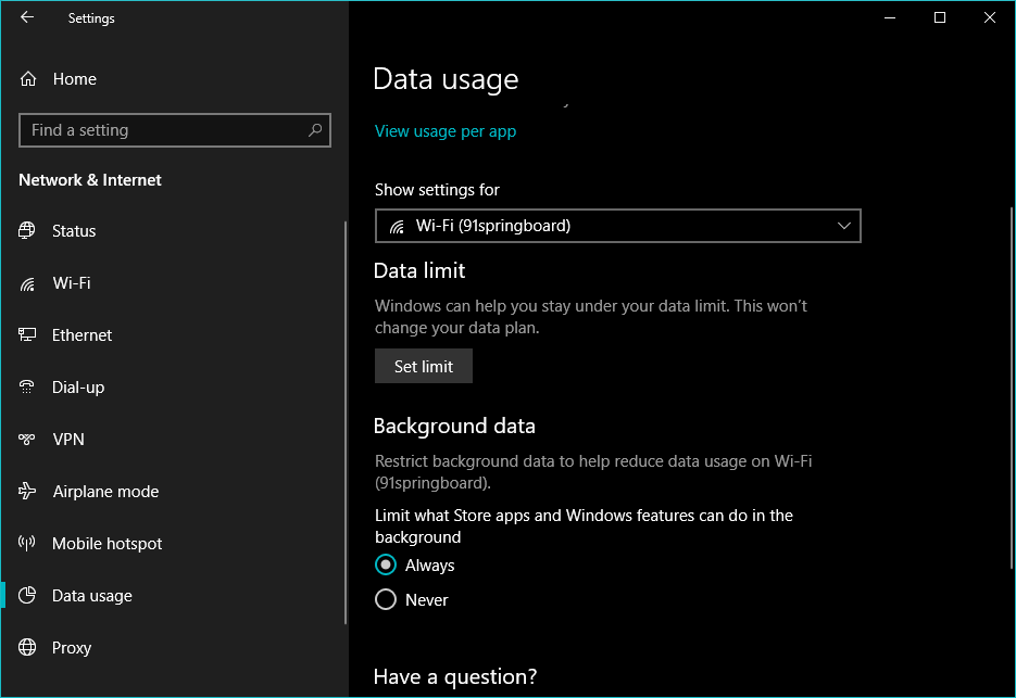 Matikan data latar belakang di Windows 10