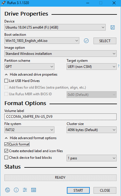 Pengaturan RUFUS Windows 10