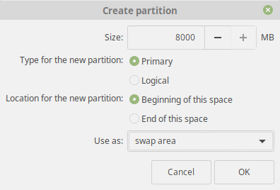 Partition d'échange Linux Mint 19 Tara