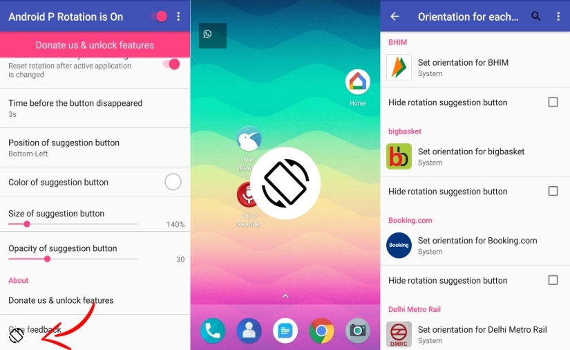 Alternative à la rotation de la tarte Android