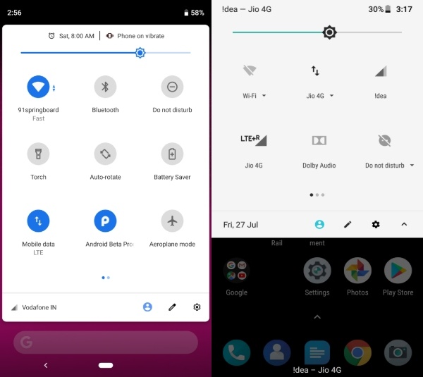 Notification Android P contre Android Oreo