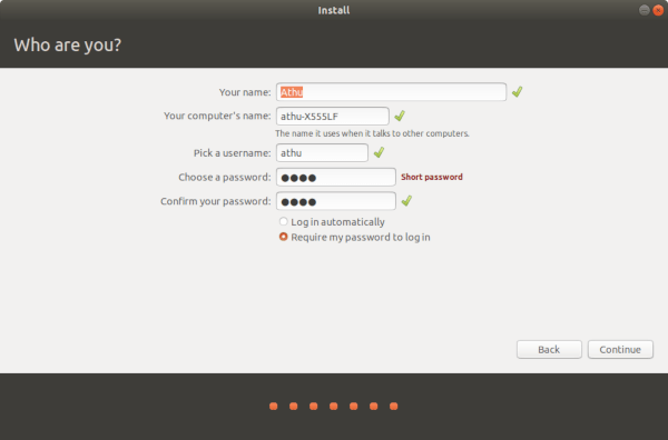 Comment installer Ubuntu 18.10 Cosmic Cuttlefish Nom d'utilisateur et mot de passe