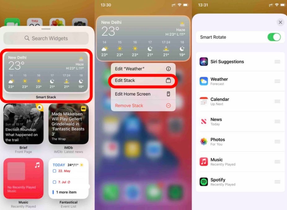 Tumpukan pintar pada widget iPhone