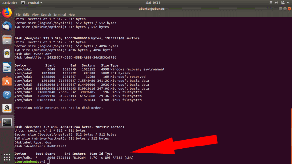 Perintah fdisk Ubuntu