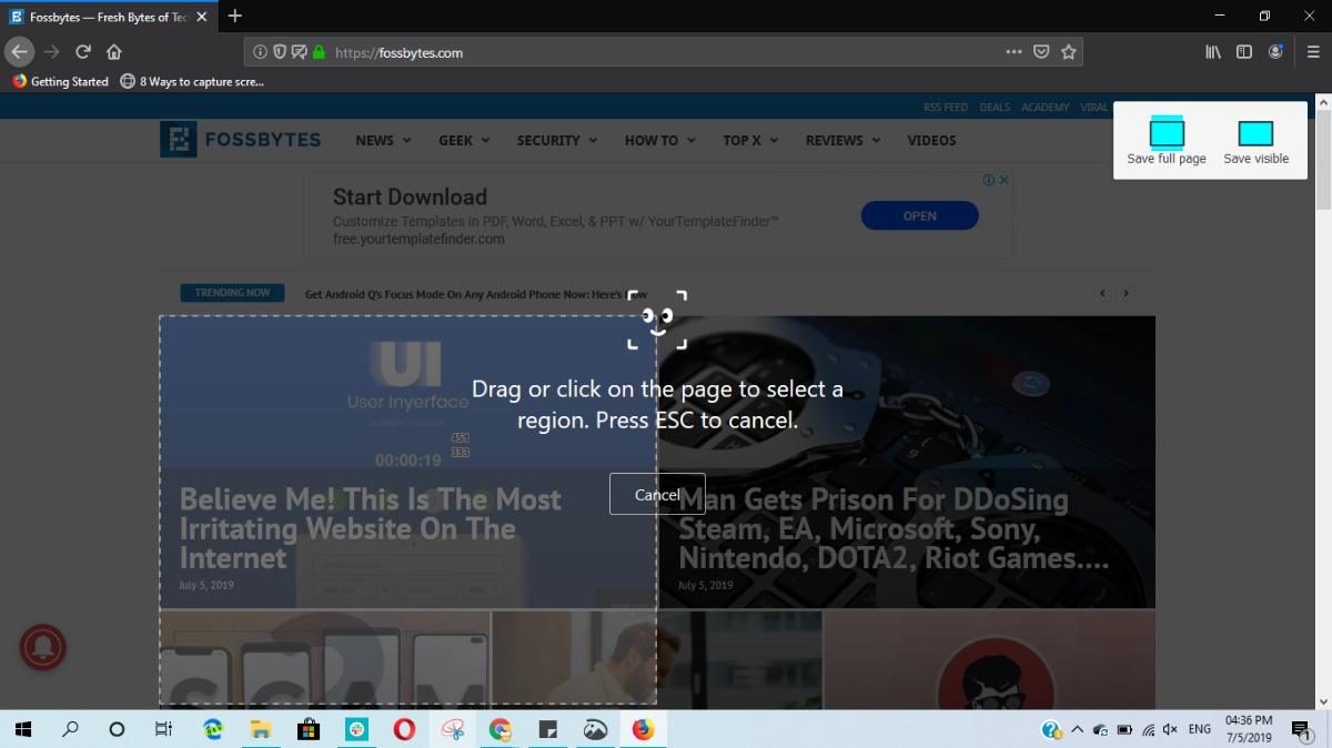 Comment faire des captures d'écran sur Windows 10 5 Mozilla Firefox