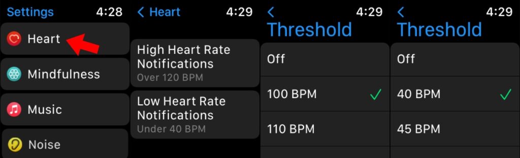 5 notifications de fréquence cardiaque élevée et faible Apple Watch