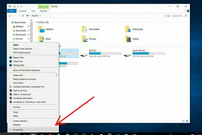 buka file explorer dan drive sistem Anda atau drive C tekan tombol kanan mouse dan pergi ke properti serta gambar di bawah ini.