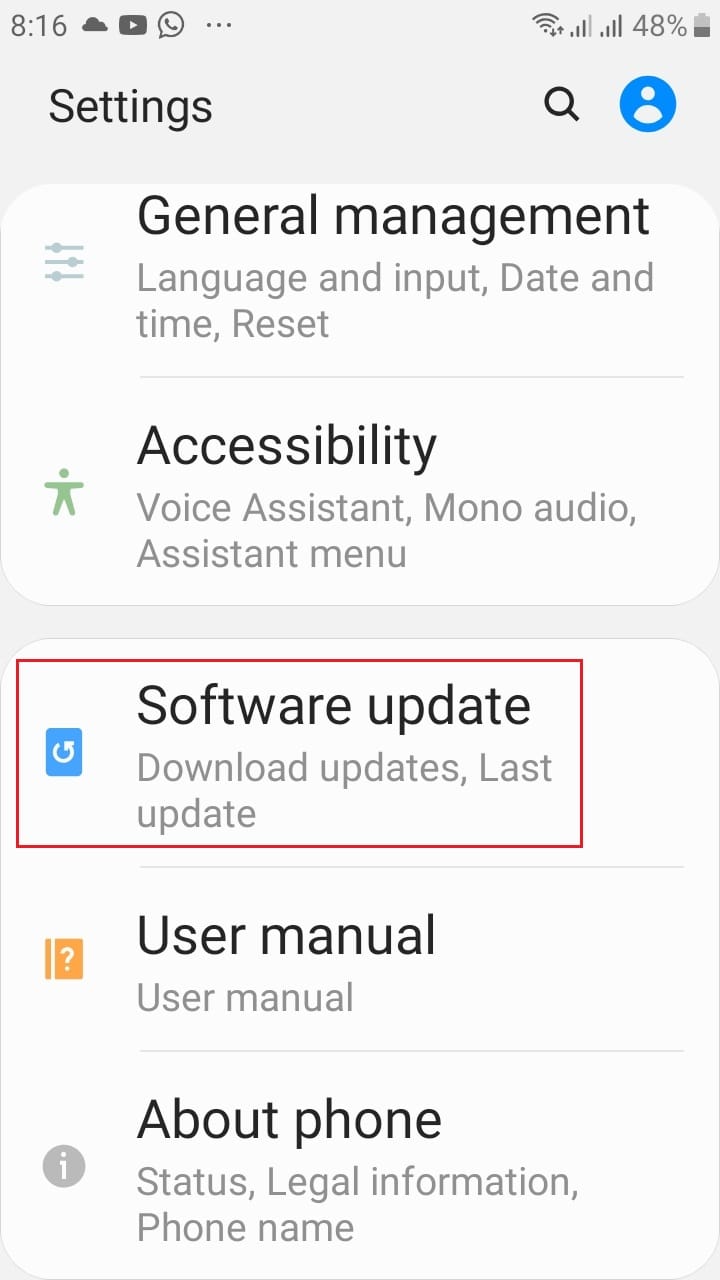 toque em atualização de software no celular samsung