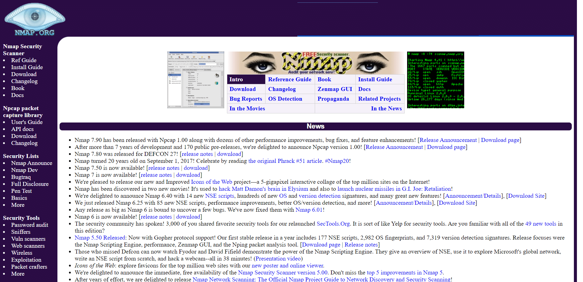 Page d'accueil de l'outil de piratage Nmap