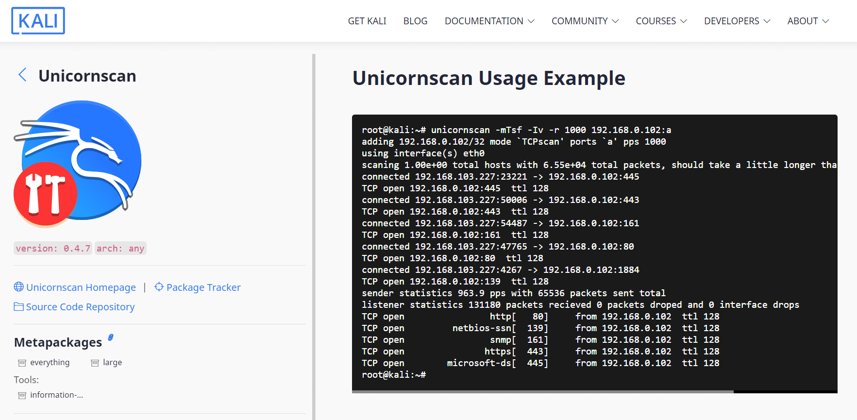 site oficial da ferramenta de hacking unicornscan