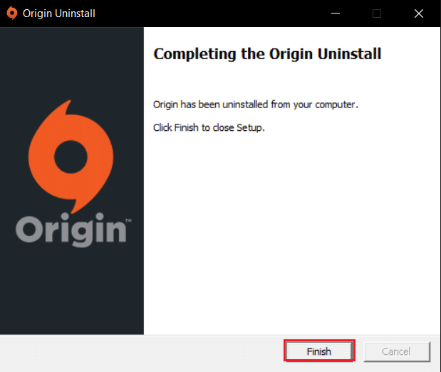 คลิกที่ เสร็จสิ้น เพื่อเสร็จสิ้นการถอนการติดตั้ง Origin วิธีแก้ไขข้อผิดพลาด Origin 9:0