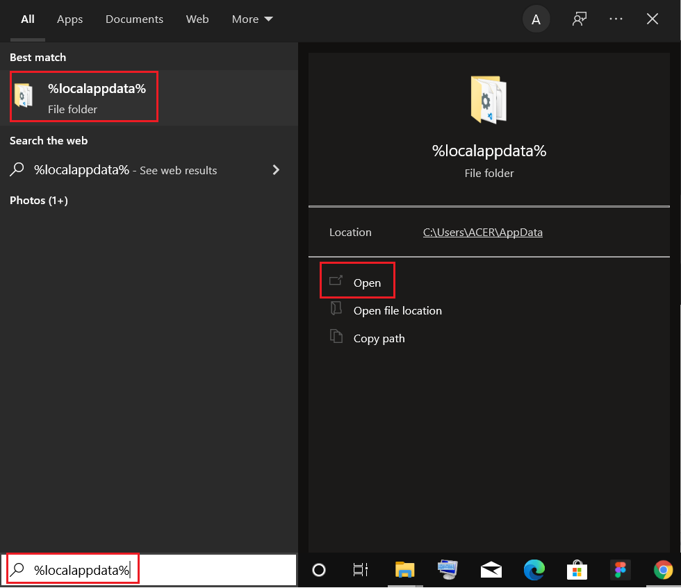 apri localappdata dalla barra di ricerca di Windows. Come risolvere l'errore Netflix M7121-1331-P7