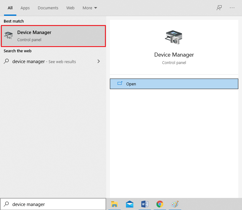 En el menú Inicio, escriba Administrador de dispositivos en la barra de búsqueda y ejecútelo.