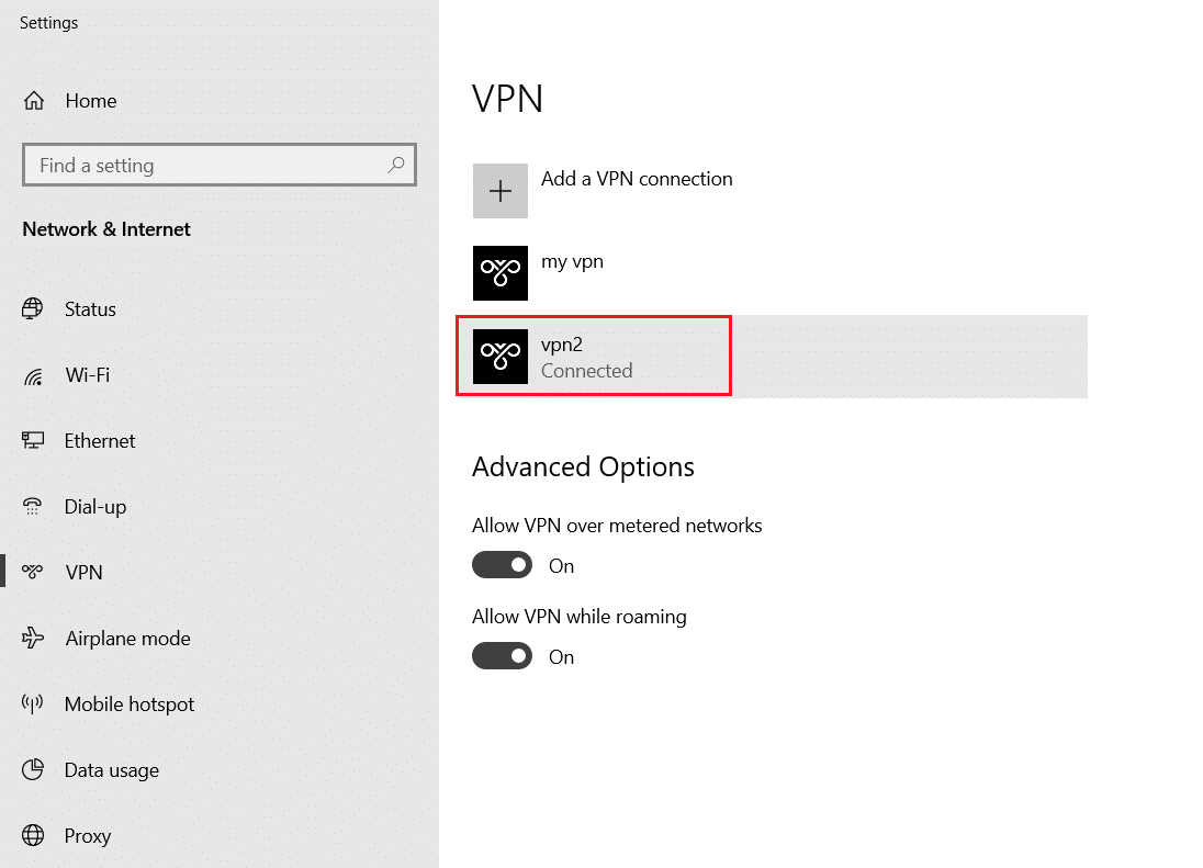 حدد VPN في إعدادات vpn