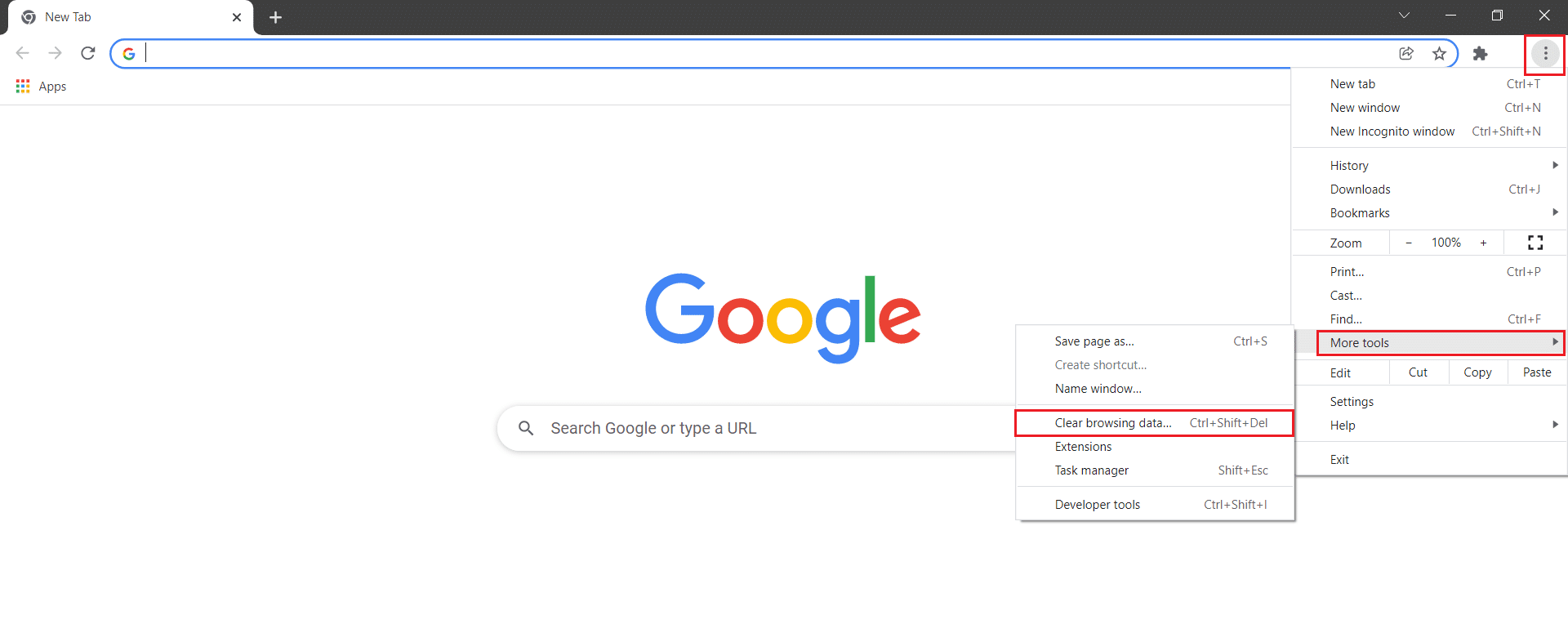 Klicken Sie auf das Drei-Punkte-Symbol, bewegen Sie den Mauszeiger zu „Weitere Tools“ und wählen Sie „Browserdaten löschen“ in Google Chrome aus. So beheben Sie den Netflix-Fehlercode M7111-1101