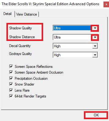 Aici, faceți clic pe butonul săgeată care poate fi găsit lângă opțiunile Shadow Quality band Shadow Distance