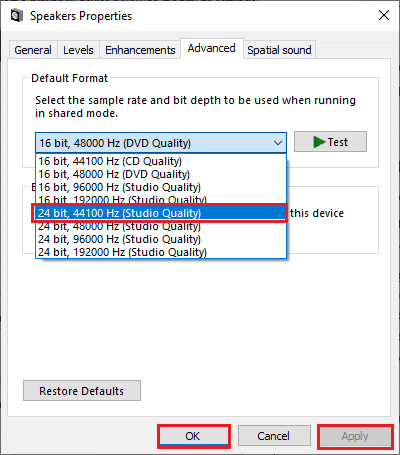 pilih format default di tab lanjutan dari Properti Pembicara