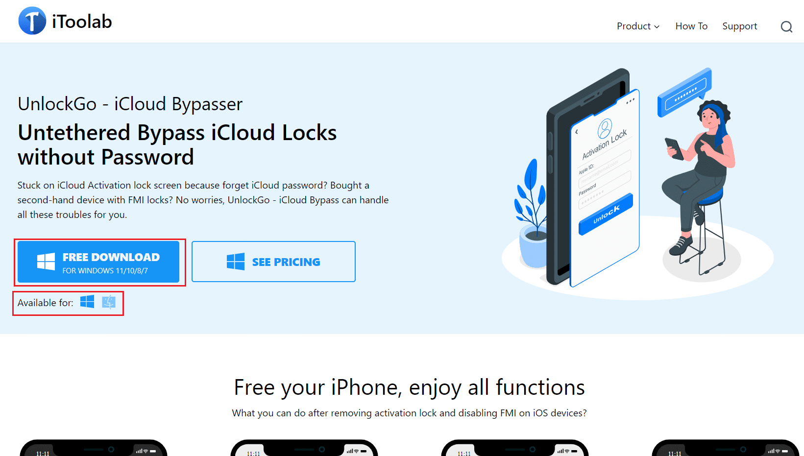 Offizielle Website zum Herunterladen der iTooLab UnlockGo iCloud Bypasser-App. So deaktivieren Sie „Mein iPhone suchen“ ohne Passwort