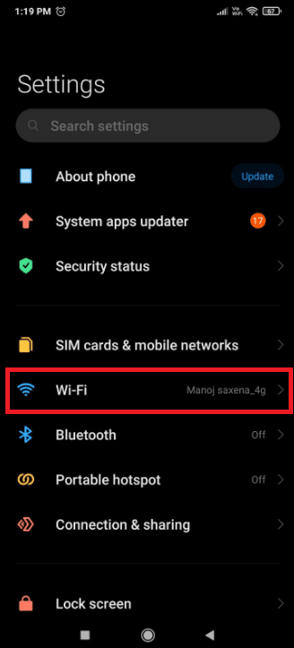 Нажмите на Wi-Fi