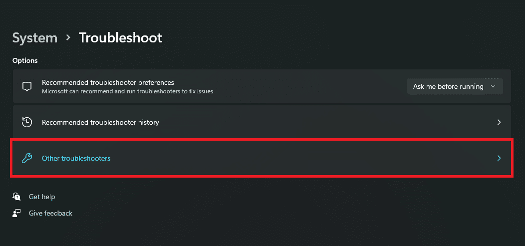 sélectionnez l'option Autres dépanneurs dans les paramètres de dépannage Windows 11