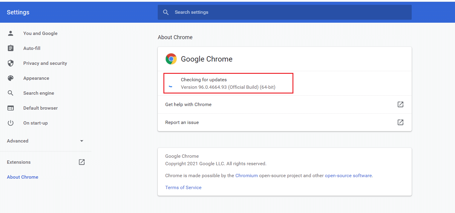 Chromeのアップデートを確認しています。 Chromeのメモリ不足を修正する方法