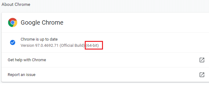 Maintenant, vérifiez si vous avez écrit 64 bits après la version de Chrome