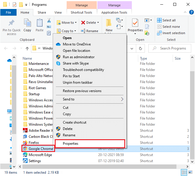 Ensuite, dans le gestionnaire de fichiers, faites un clic droit sur Google Chrome et cliquez sur Propriétés. Comment réparer Chrome à court de mémoire