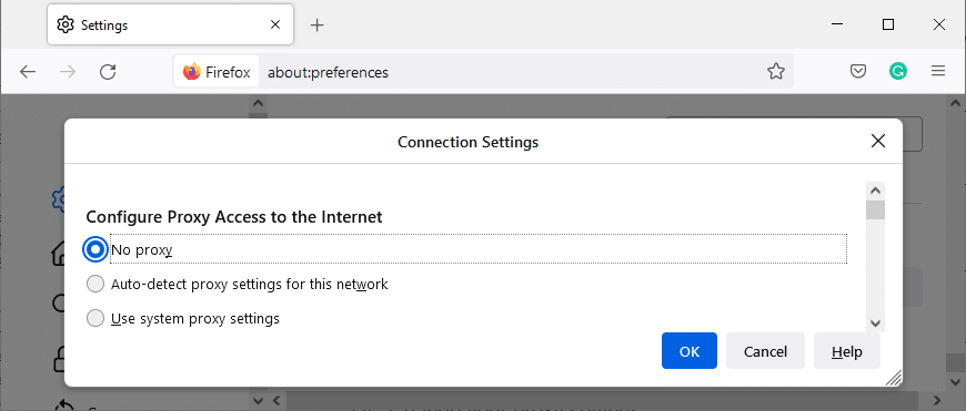 Klicken Sie nun auf die Option Kein Proxy. Klicken Sie dann auf OK, um die Änderungen zu speichern. So beheben Sie, dass Firefox keine Seiten lädt