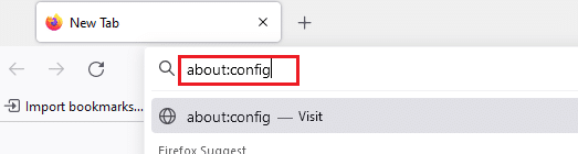 Öffnen Sie Firefox und geben Sie about config in die Adressleiste ein.