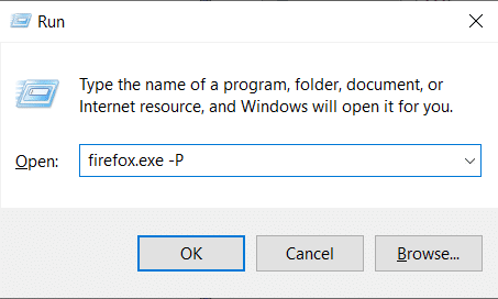 실행 대화 상자에 firefox.exe P를 입력합니다. Firefox가 페이지를 로드하지 않는 문제를 해결하는 방법