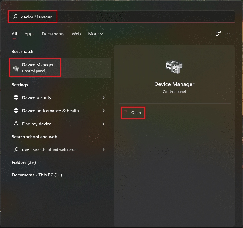 buka pengelola perangkat dari menu pencarian windows Windows 11