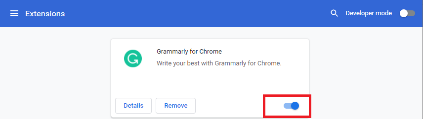 În cele din urmă, dezactivați extensia pe care doriți să o dezactivați. Remediați eroarea profilului Chrome