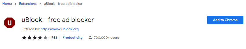 uBlock Ad Blocker ใน Chrome เว็บสโตร์