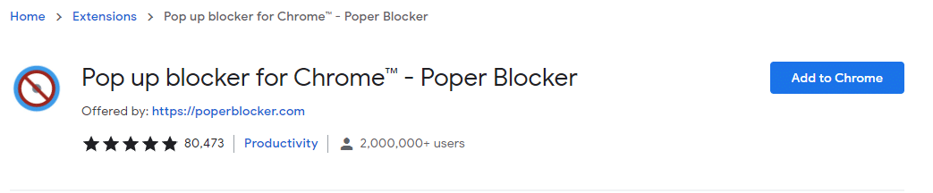 Poper Blocker ใน Chrome เว็บสโตร์