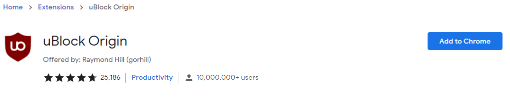 uBlock Origin ใน Chrome เว็บสโตร์