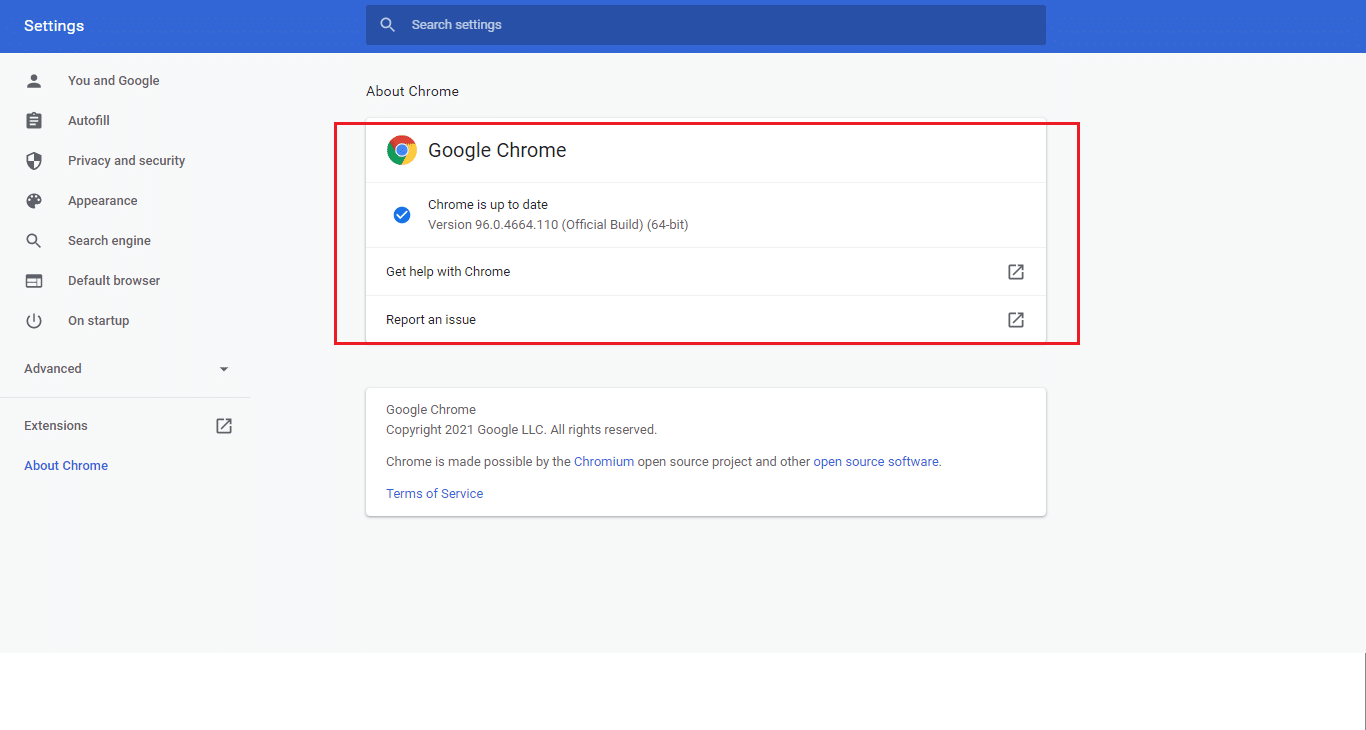 Laissez Chrome vérifier les mises à jour disponibles, s'il y en a, il s'installera automatiquement. Correction Oups, quelque chose s'est mal passé sur YouTube