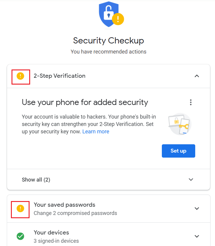 verificare de securitate setări de securitate a contului google