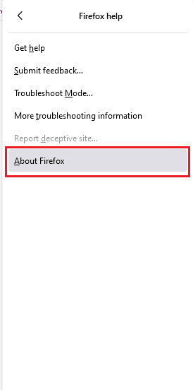 Acum, faceți clic pe Despre Firefox.