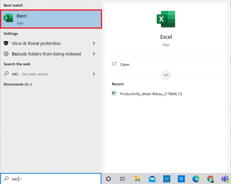 Presione la tecla de Windows. Escriba Excel y ábralo.