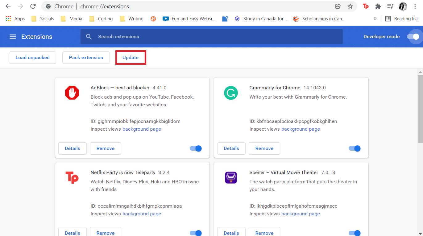 faceți clic pe Actualizare. Remediați AdBlock care nu funcționează pe Twitch