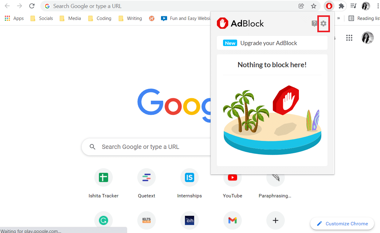 Faceți clic pe extensia Adblock și faceți clic pe setări