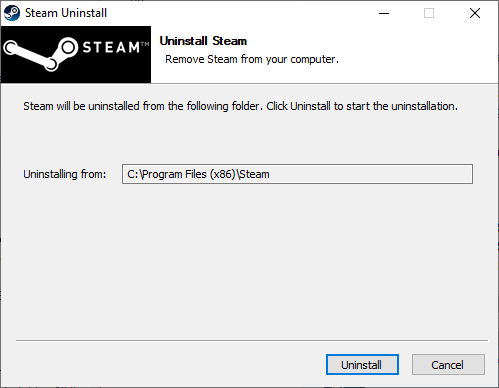 ตอนนี้ ยืนยันพร้อมท์โดยคลิกที่ ถอนการติดตั้ง แก้ไข Steam ช้า