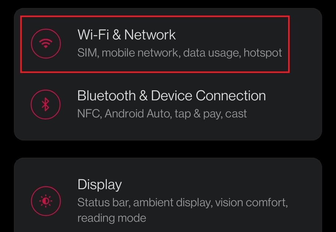 轉到設備上的設置。點擊 Wi-Fi 和網絡 |修復Android手機上的4G問題