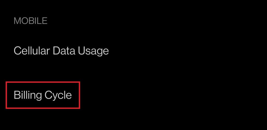 انقر فوق Billing Cycle أسفل اسم بيانات شبكة الجوّال.