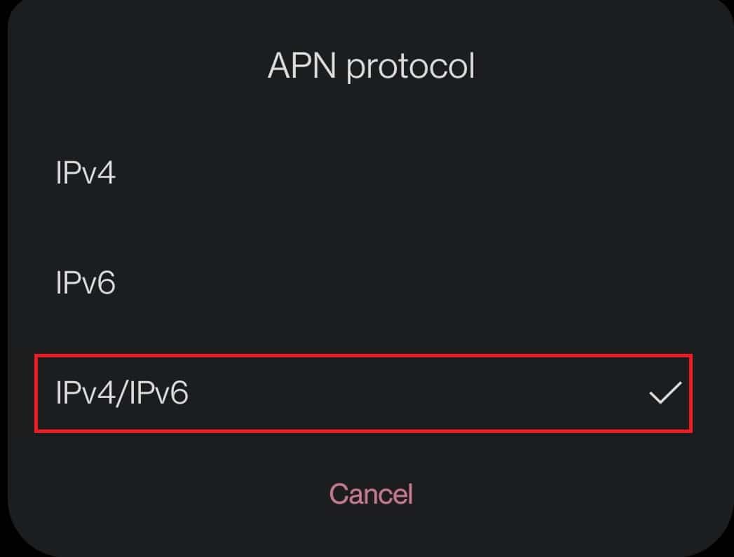 Pilih opsi IPv4/IPv6.