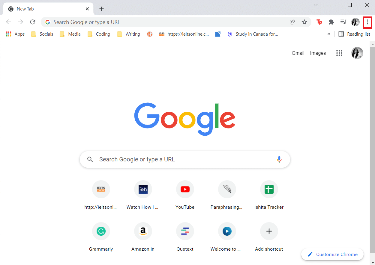 Klik ikon tiga titik di pojok kanan atas. Perbaiki Twitch Tidak Berfungsi di Chrome