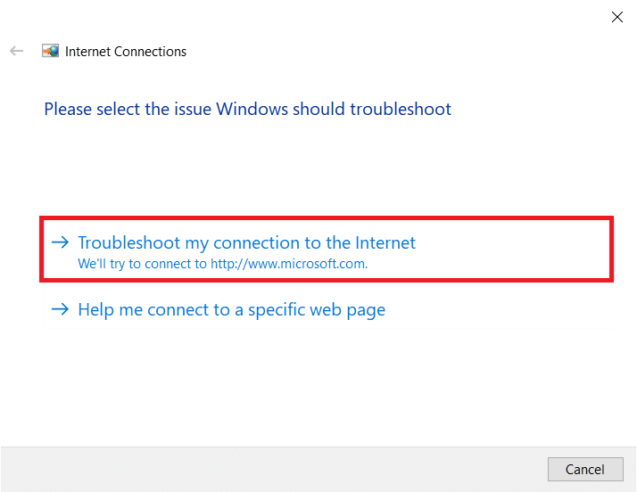 Escolha a opção Solucionar problemas de minha conexão com a Internet. Corrigir que o Twitch não funciona no Chrome