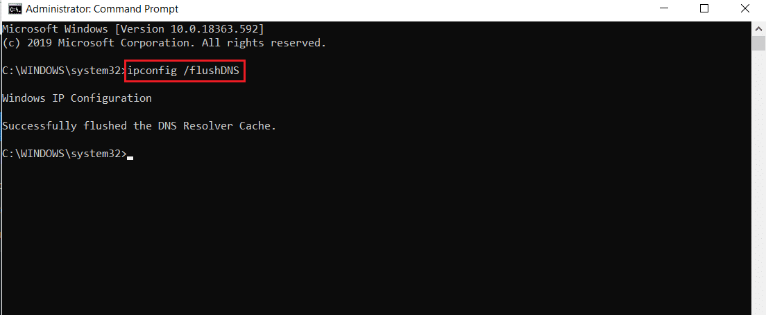 execute o comando ipconfig flushdns no administrador de prompts de comando